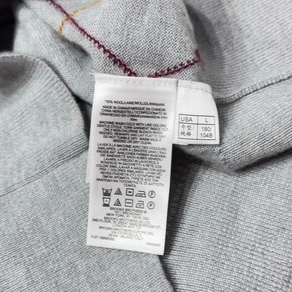 Brooks Brothers 100% Extra Fine Merino Wool Sweater Gray Argyle Men Size L (A5) - Picture 6 of 7